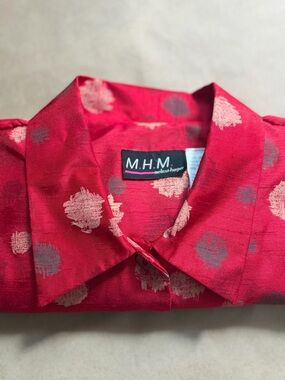 VTG 90s M.H.M. Melissa Harper Red Faux Silk Abstract Dot Blouse Womens Sz M